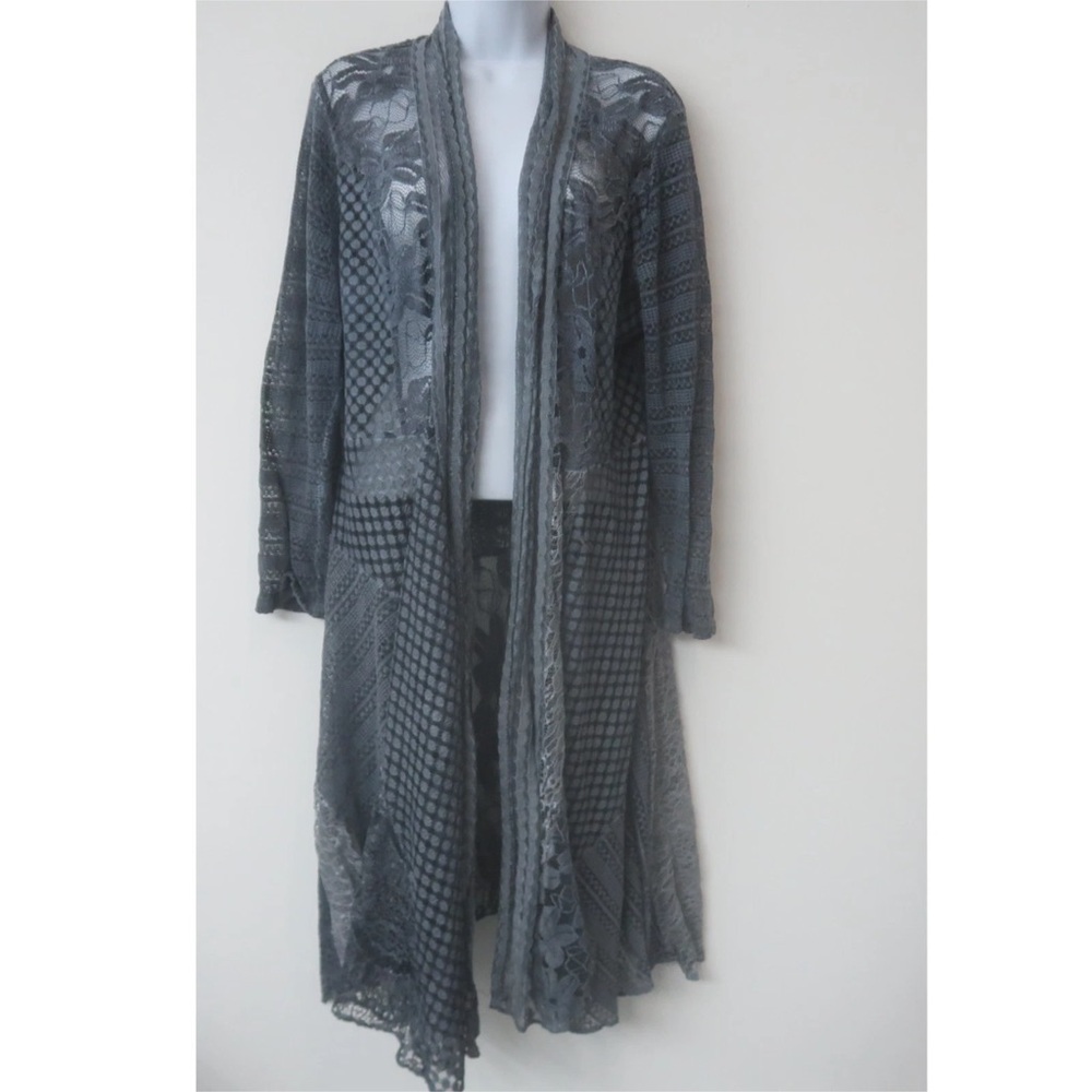 This and That Stylish Blue Gray Patterned Open Cardigan Size Large